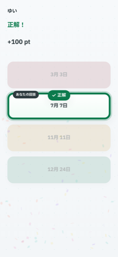 参加者のスマホに表示された正解画面